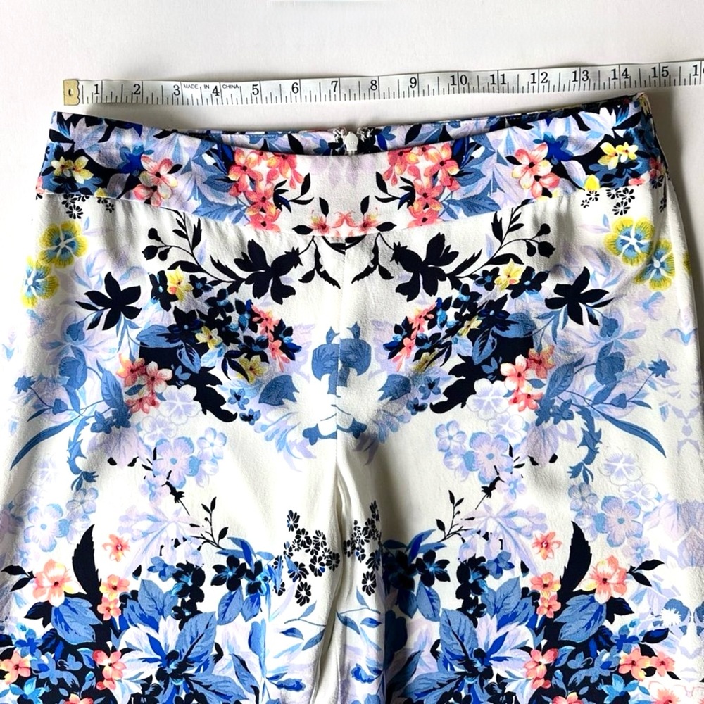 Worth New York Silk White Blue Multicolor Tropical Floral Print Wide Leg Pants 2 - Picture 6 of 10